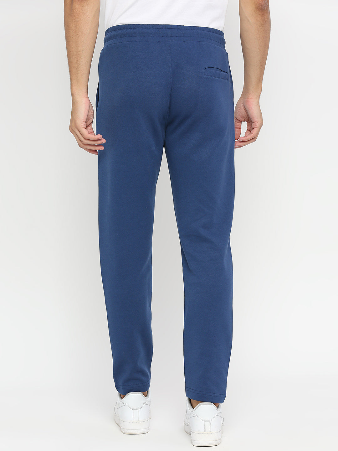Men Premium Knitted Indigo Blue Cotton Straight Fit Trackpants- UnderJeans by Spykar