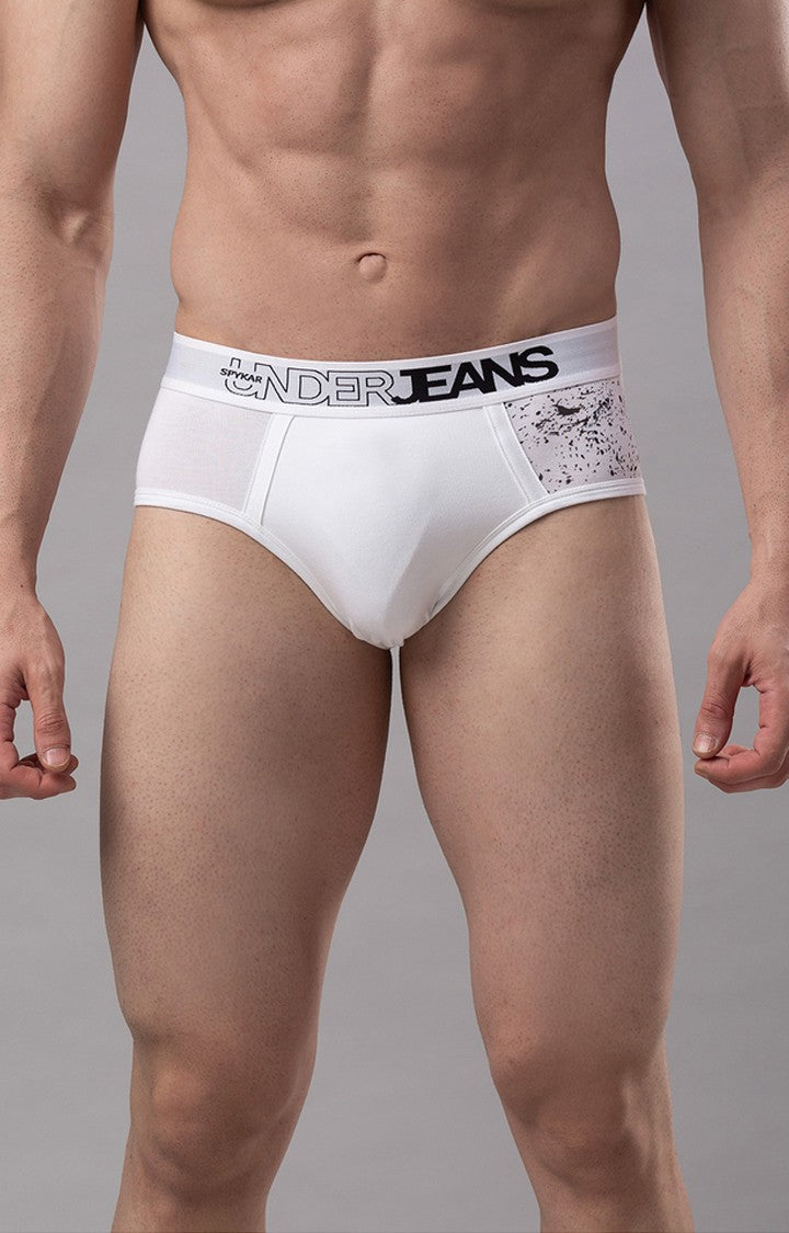 White Cotton Brief for Men Premium- UnderJeans by Spykar