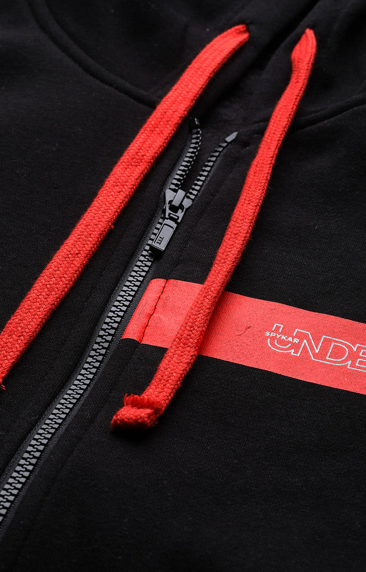 Black Cotton Solid Hooded Sweatshirts- UnderJeans by Spykar
