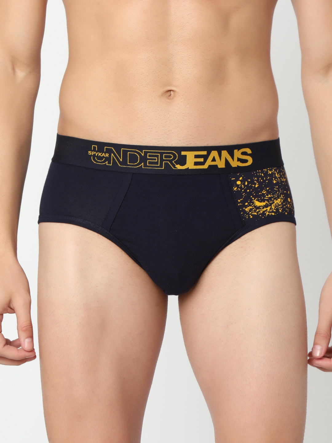 Men Premium Navy & White Cotton Blend Brief (Pack of 2)- UnderJeans by Spykar