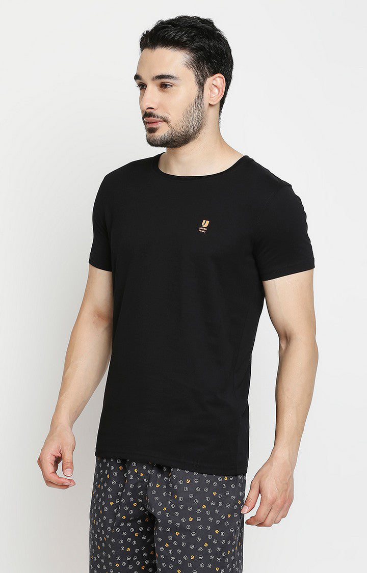 Men Premium Black & Blue Cotton Regular Fit Round Neck T-shirts - Pack of 2- UnderJeans by Spykar