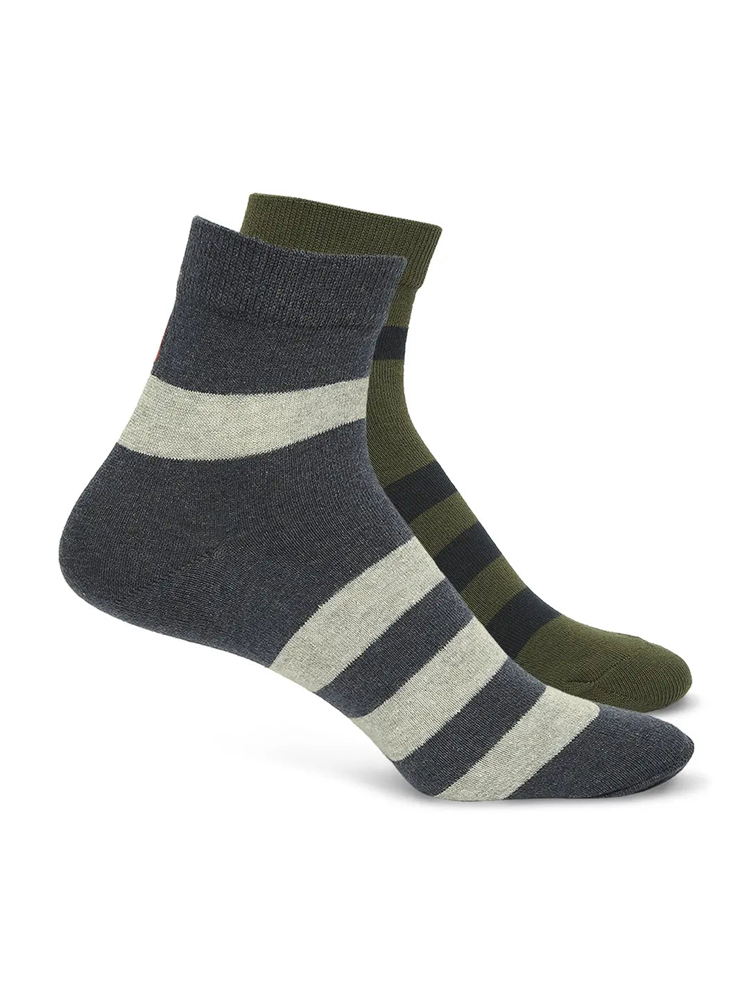 Men Premium Olive & Navy Melange Ankle Length Socks - Pack Of 2- Underjeans by Spykar