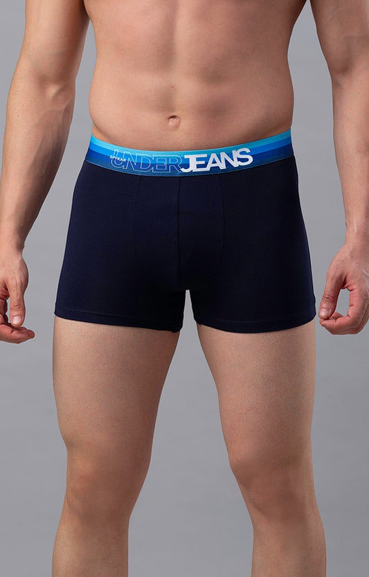 Men Premium Navy-Blue Cotton Blend Trunk- UnderJeans by Spykar