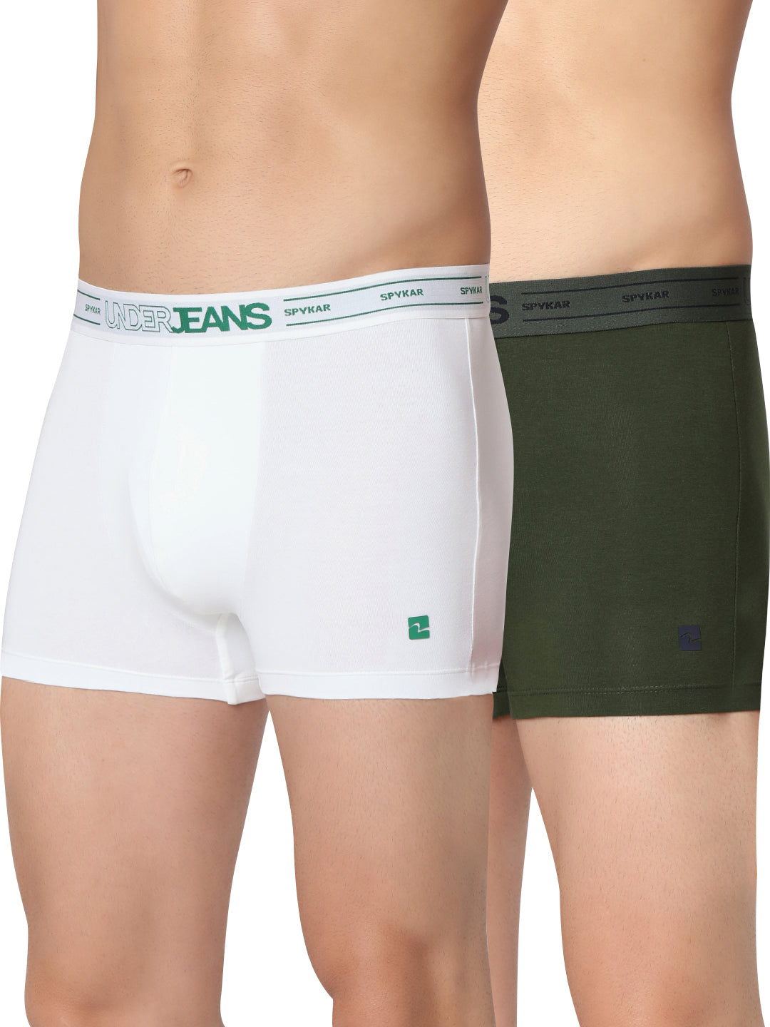 Men Premium Olive & White Cotton Blend Trunk (Pack of 2)- UnderJeans by Spykar