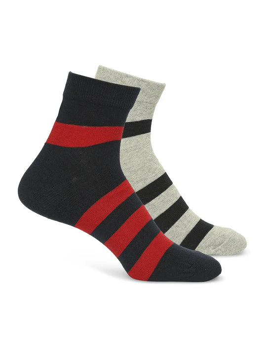Men Premium Grey Melange & Navy Ankle Length Socks - Pack Of 2- Underjeans by Spykar