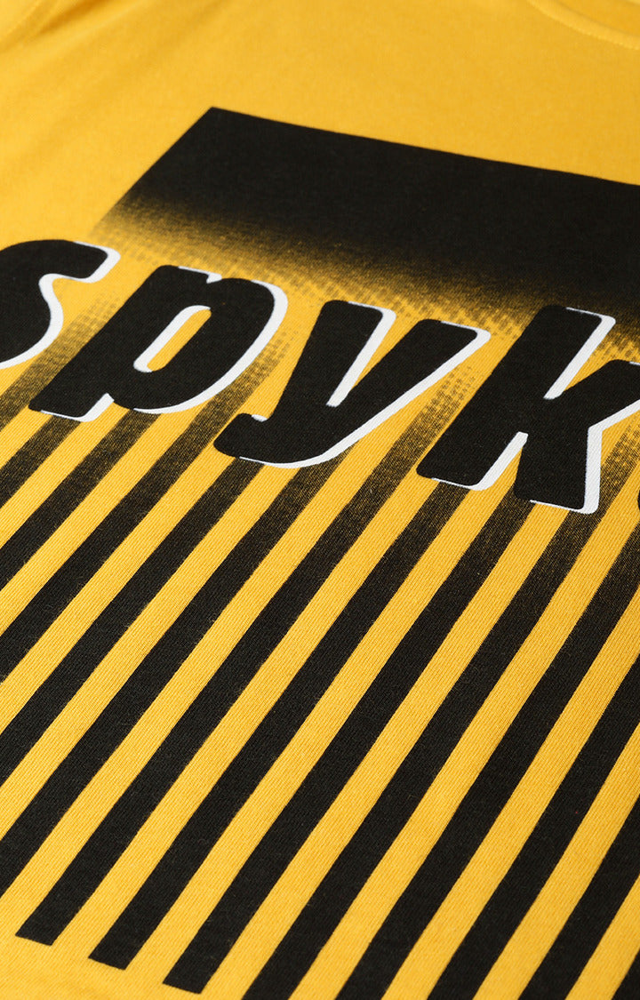Mustard Cotton Printed Round Neck T-Shirts- UnderJeans by Spykar