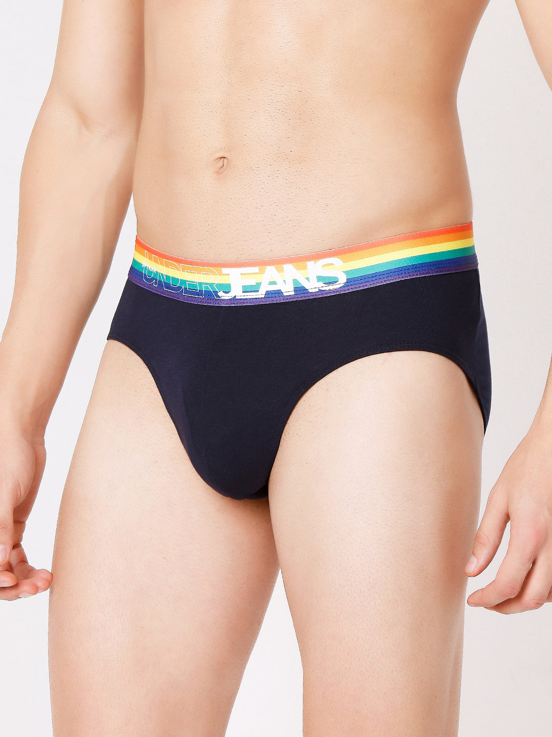 Men Premium Green-Multi Navy-Multi White-Blue Cotton Blend Brief (Pack of 3)- UnderJeans by Spykar