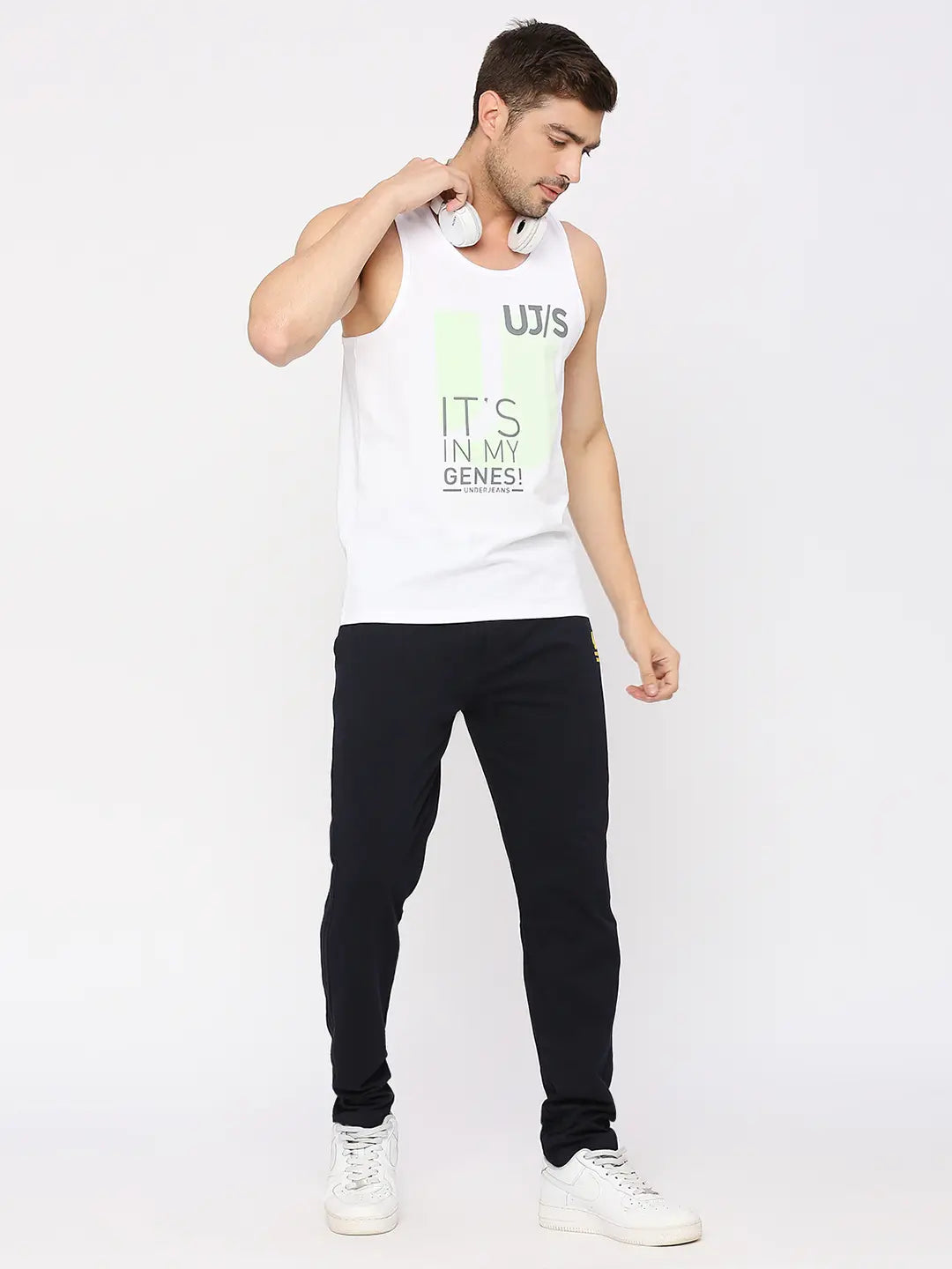 Men Premium Fashion White Muscle Vest- Underjeans by Spykar