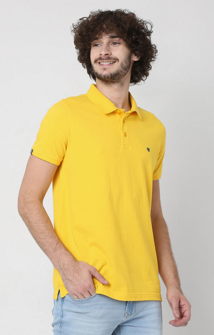 Men Premium Blue Cotton Regular Fit Polo T-Shirt - UnderJeans By Spykar