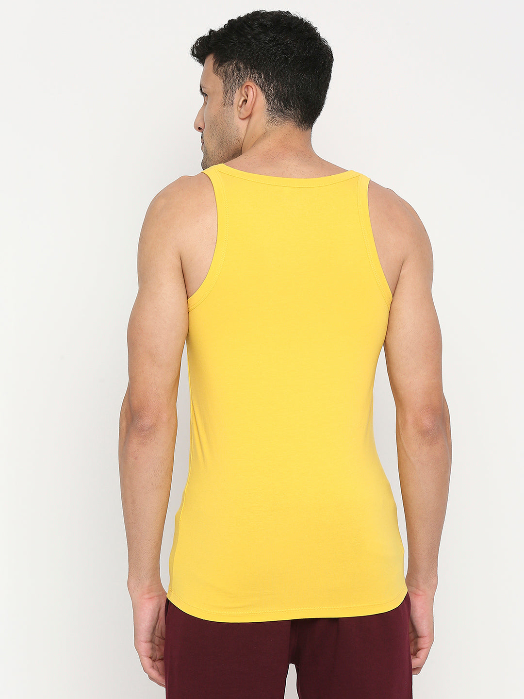 Men Premium Yellow Cotton Blend Vest - UnderJeans by Spykar