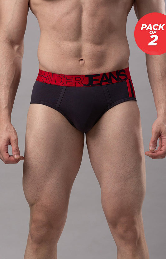 Men Premium Cotton Blend Grey Brief - UnderJeans by Spykar