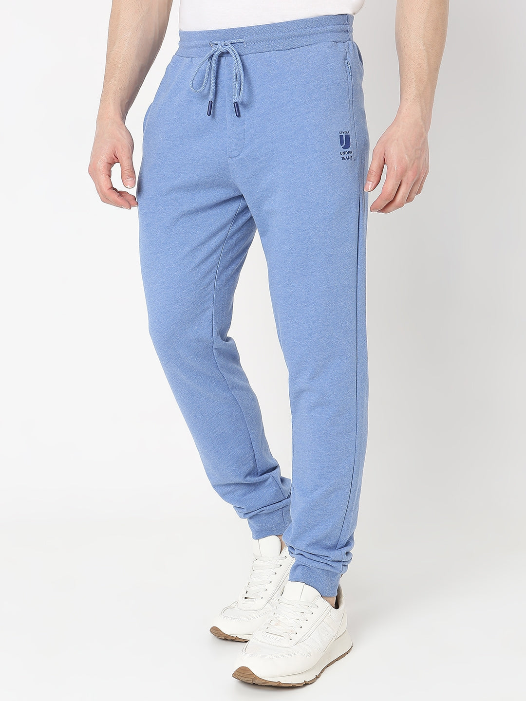 Underjeans by Spykar Men Premium Knitted Blue Melange Track Pant