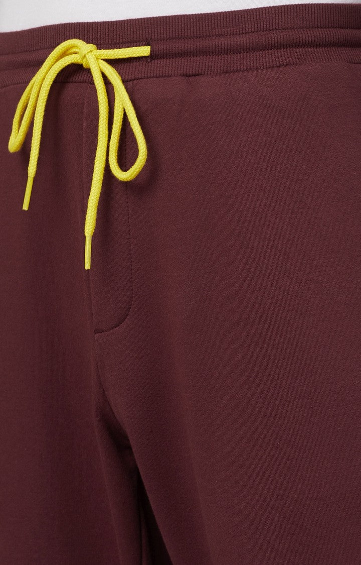 Maroon Cotton Blend Solid Trackpants- UnderJeans by Spykar