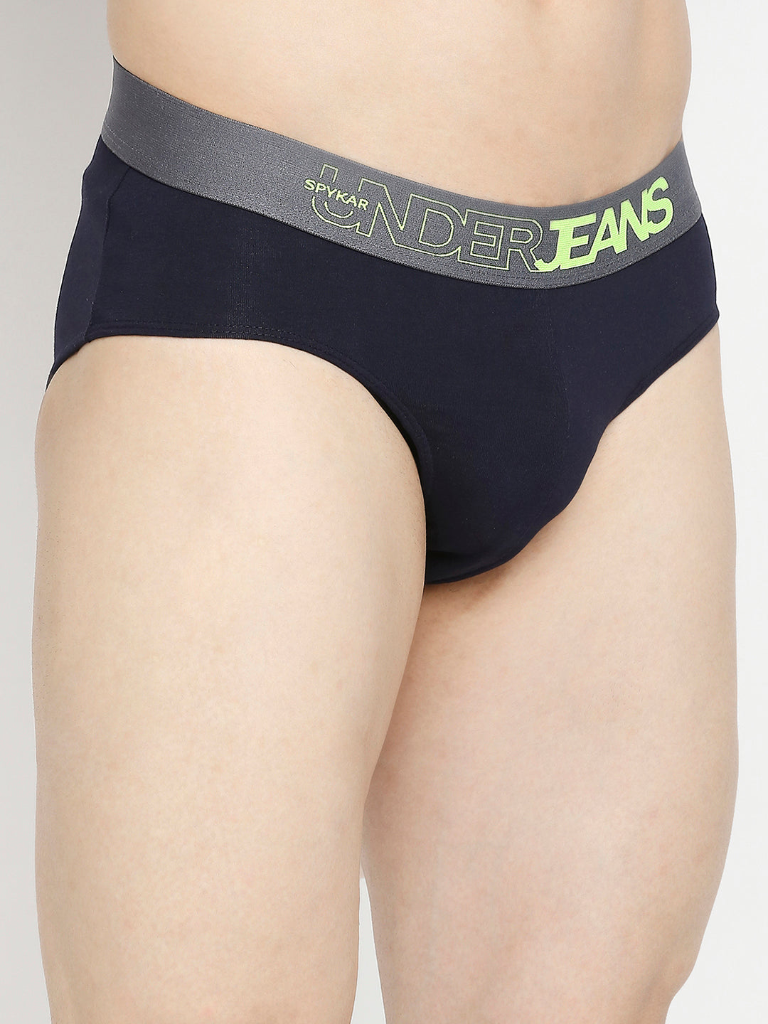 Men Premium Navy Blue & Olive Cotton Blend Brief - Pack Of 2- UnderJeans by Spykar