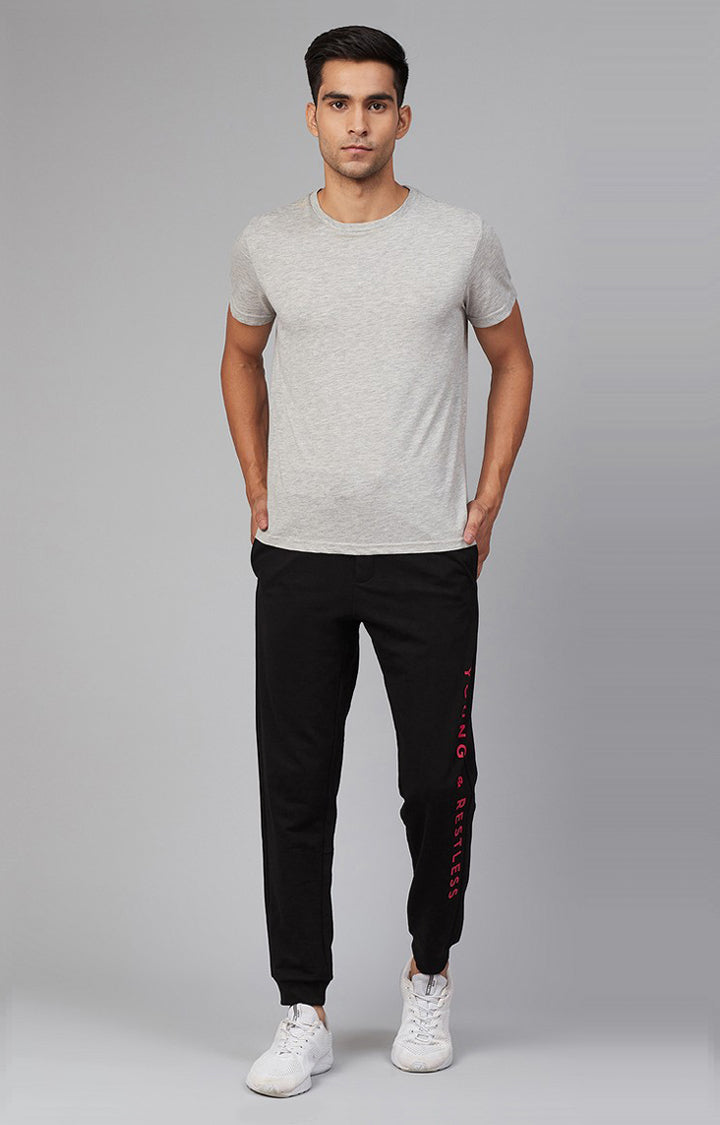Black Cotton Blend Solid Trackpants- UnderJeans by Spykar