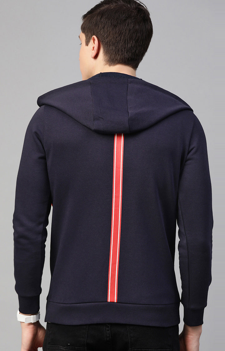 Navy Cotton Solid Hooded Sweatshirts- UnderJeans by Spykar