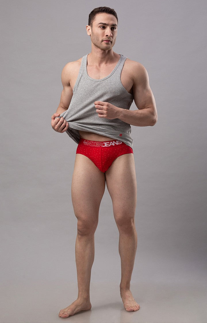 Red Cotton Brief for Men Premium- UnderJeans by Spykar
