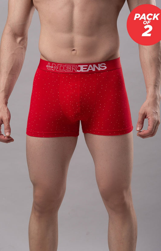 Underjeans by Spykar Men Premium Cotton Blend Red Trunk - (Pack of 2)