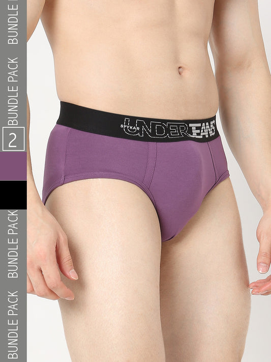 Underjeans by Spykar Men Premium Pack of 2 Black-Purple Brief