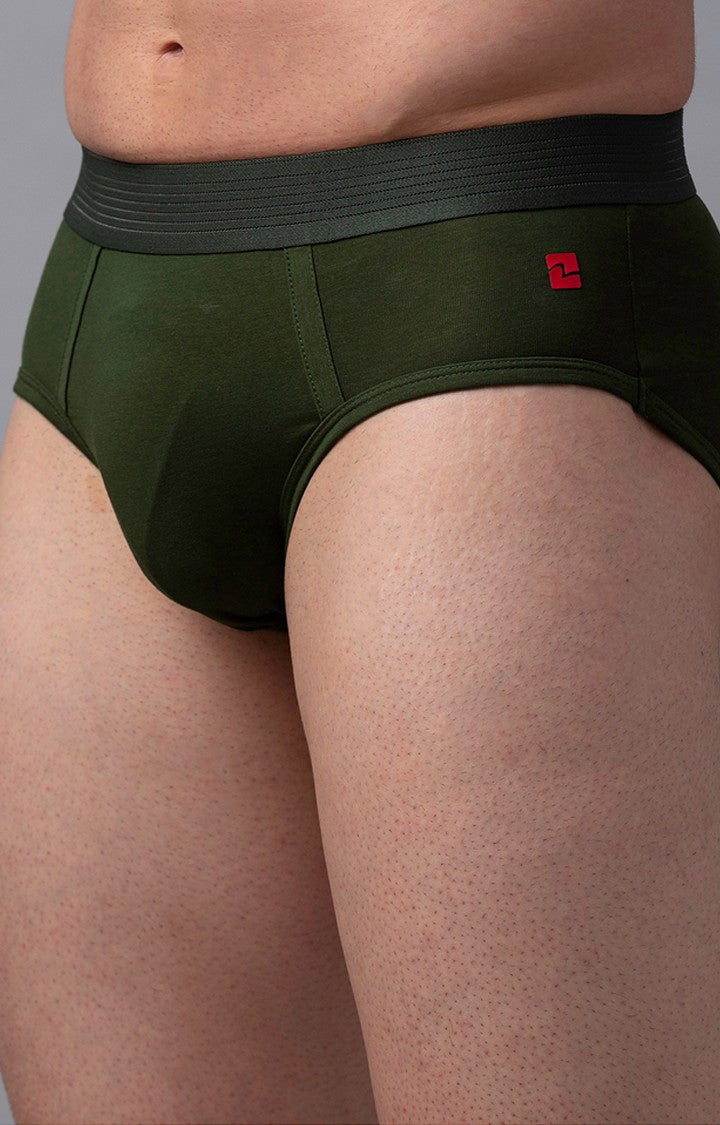 Olive Cotton Brief for Men Premium - (Pack of 2)- UnderJeans by Spykar