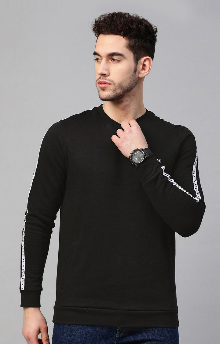 Black Cotton Solid Round Neck Sweatshirts- UnderJeans by Spykar
