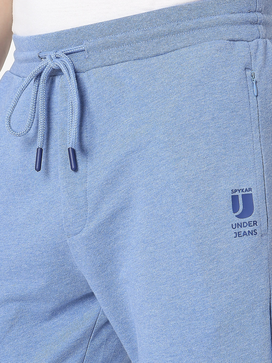 Underjeans by Spykar Men Premium Knitted Blue Melange Track Pant