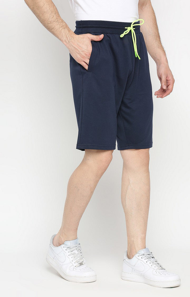 Men Premium Navy Cotton Blend Shorts - UnderJeans by Spykar