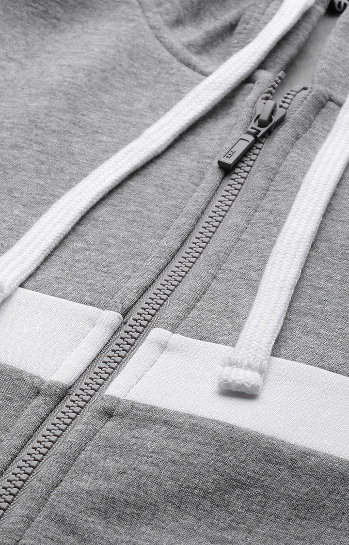 Grey Melange Cotton Solid Hooded Sweatshirts- UnderJeans by Spykar