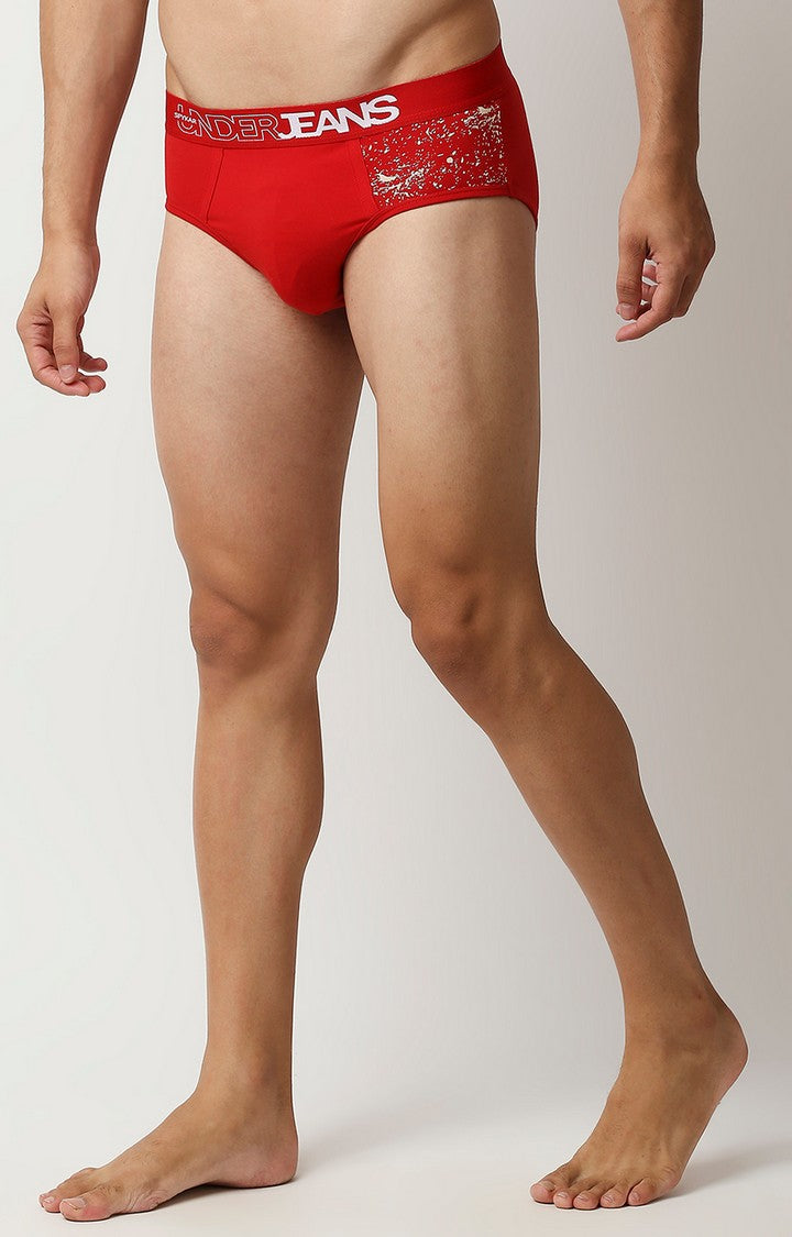 Underjeans by Spykar Men Premium Red Cotton Blend Brief