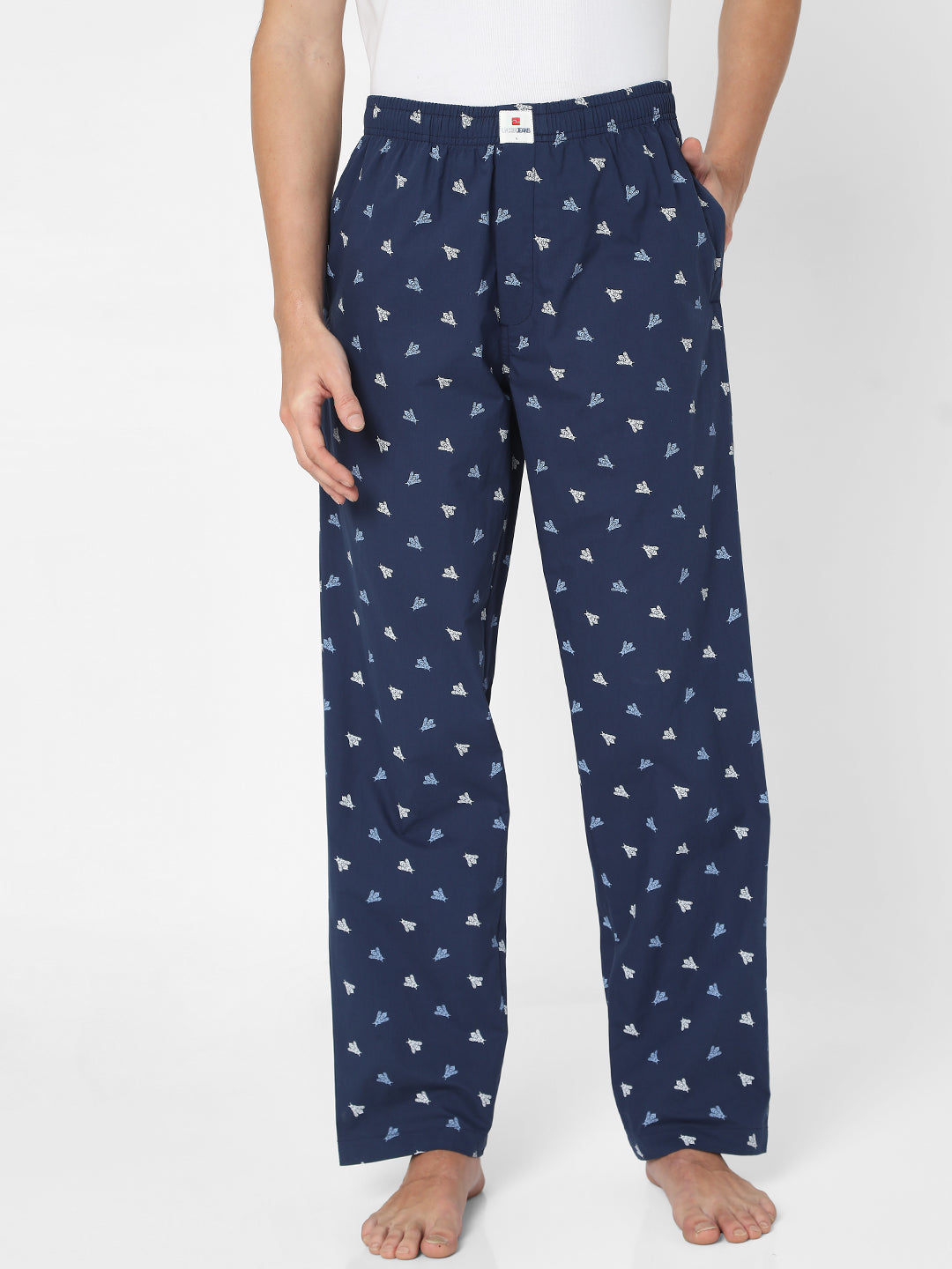 Men Premium Navy Cotton Printed Pyjama- UnderJeans By Spykar