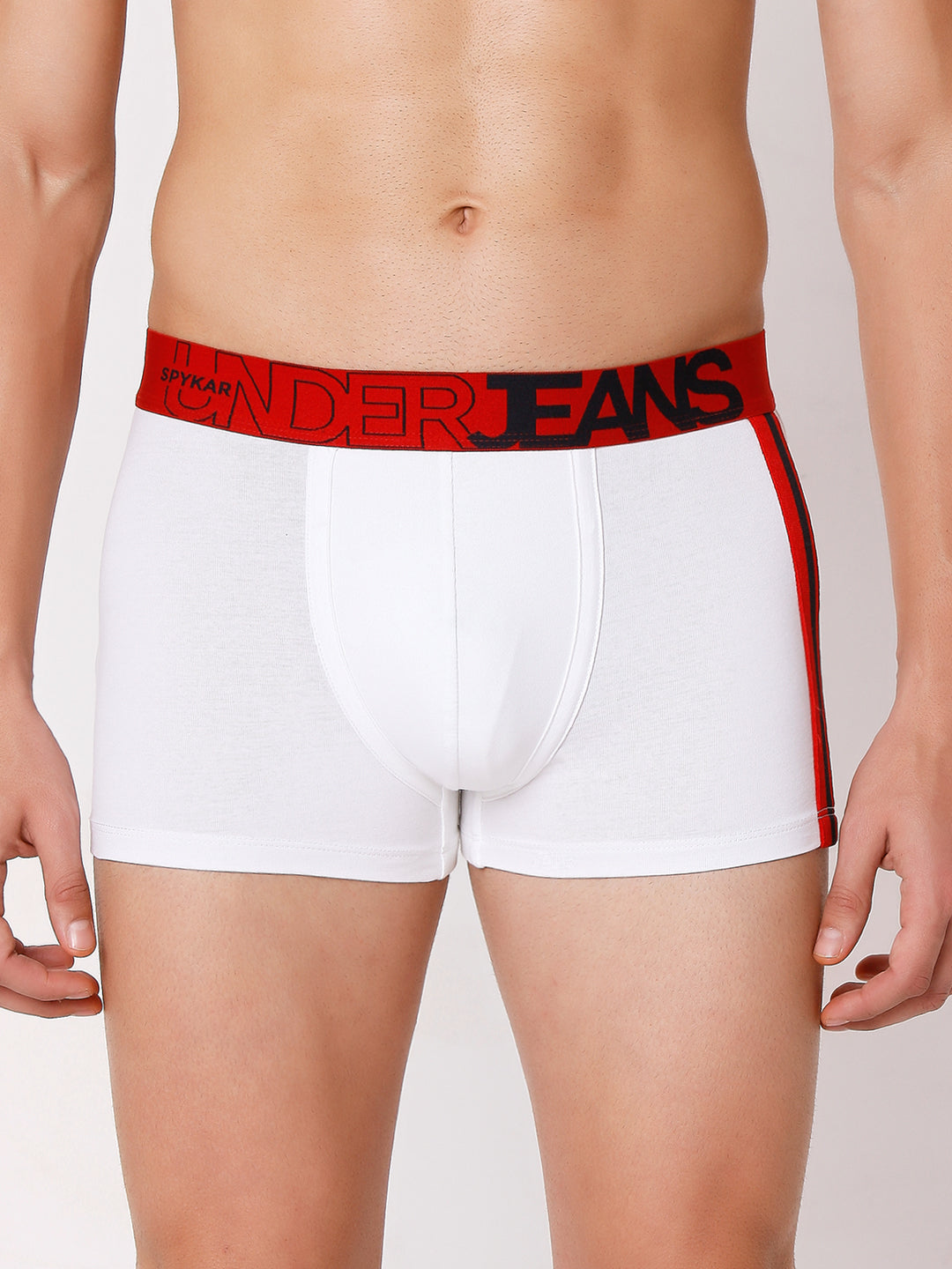 Men Premium Black-Orange & White-Red Cotton Blend Trunk (Pack of 2)- UnderJeans by Spykar