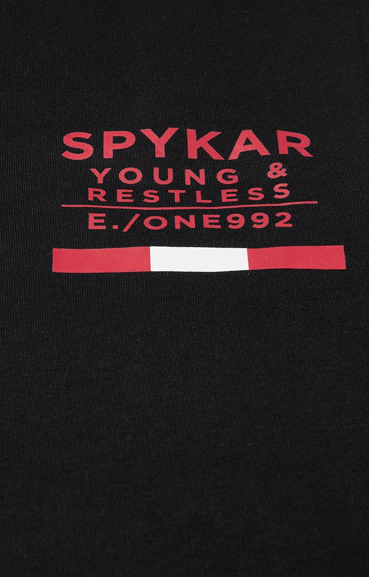 Black Cotton Blend Solid Trackpants- UnderJeans by Spykar