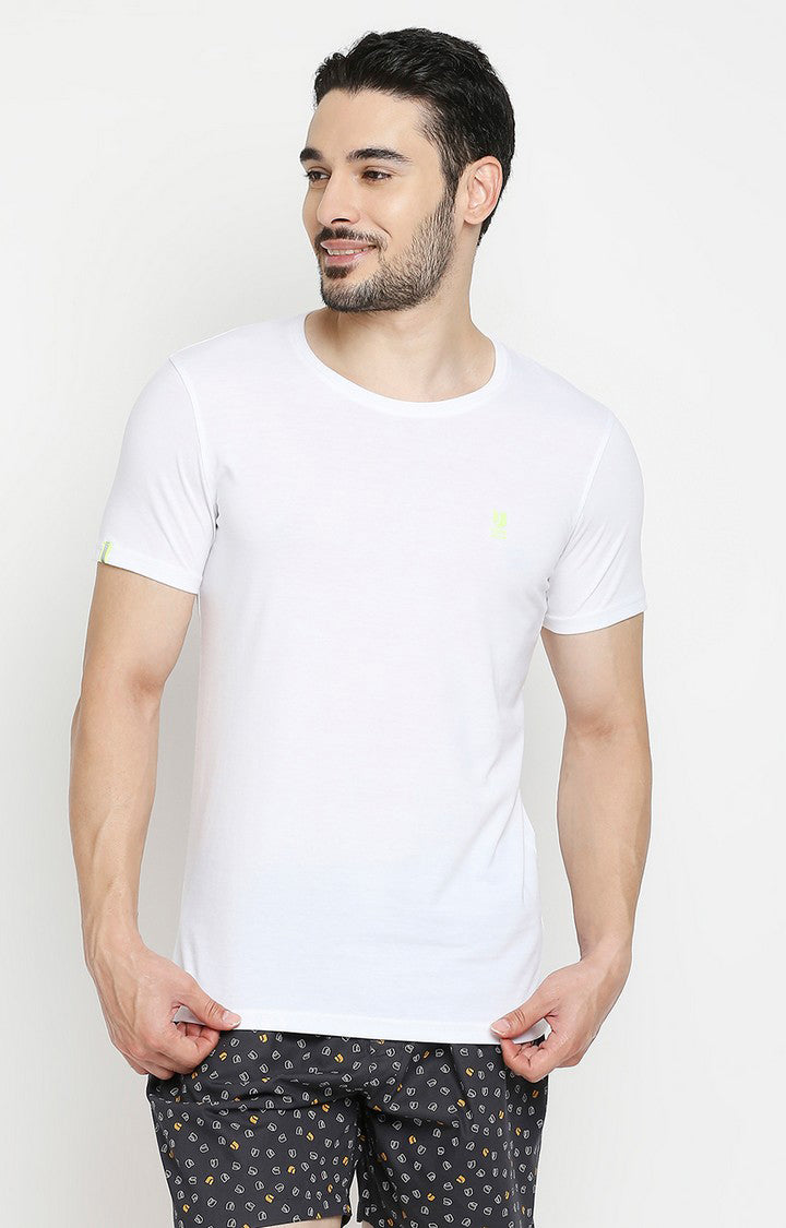 Men Premium White & Wine Cotton Regular Fit Round Neck T-shirts - Pack of 2 - UnderJeans by Spykar
