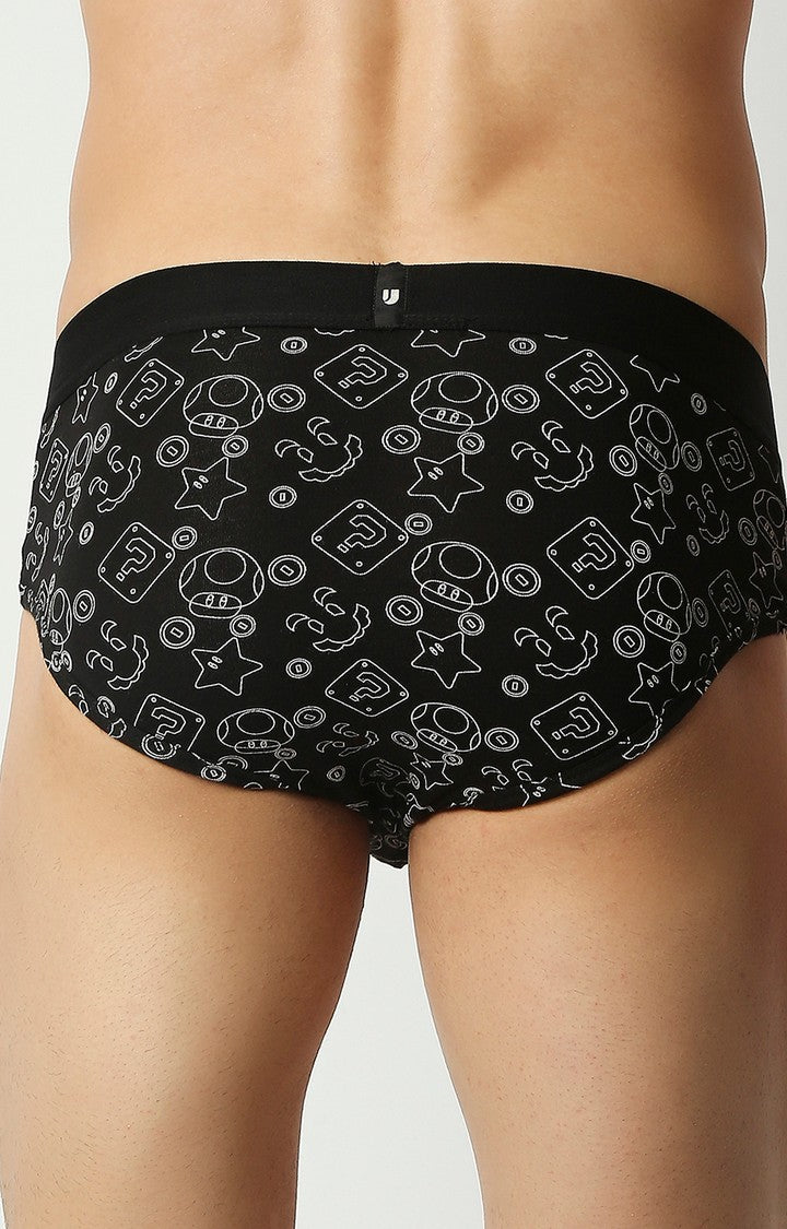 Men Premium Black Cotton Blend Regular Fit Brief - UnderJeans by Spykar