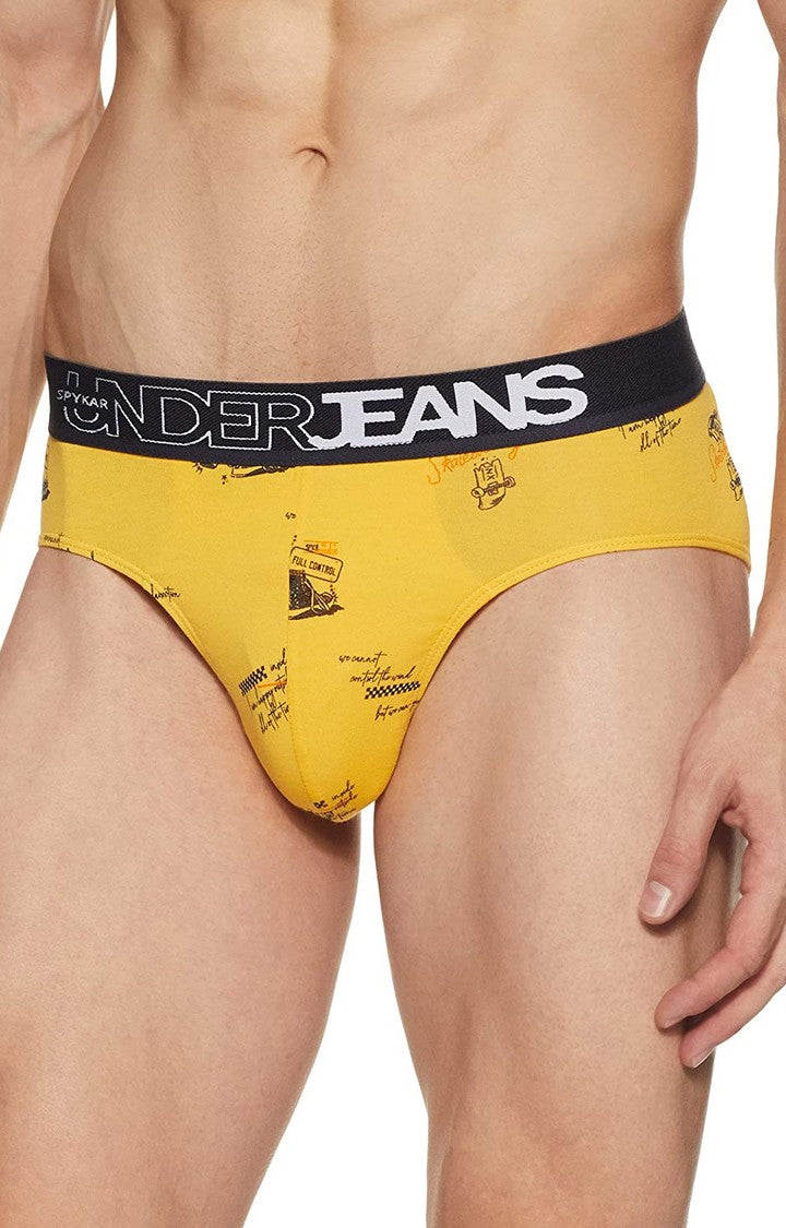 Underjeans by Spykar Men Premium Cotton Blend Yellow Brief