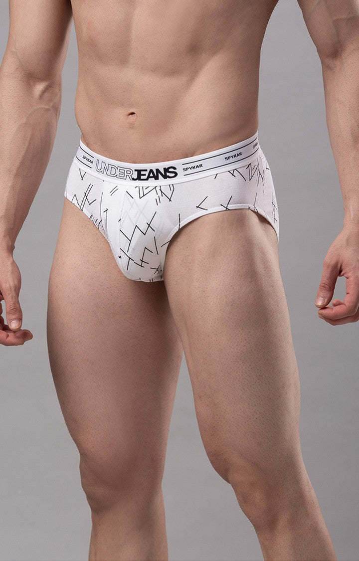 White Cotton Brief for Men Premium - (Pack of 2)- UnderJeans by Spykar