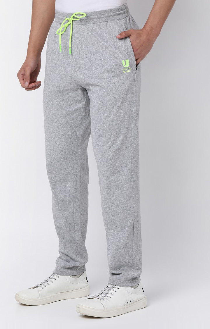 Men Premium Cotton Blend Knitted Grey Trackpant- UnderJeans by Spykar