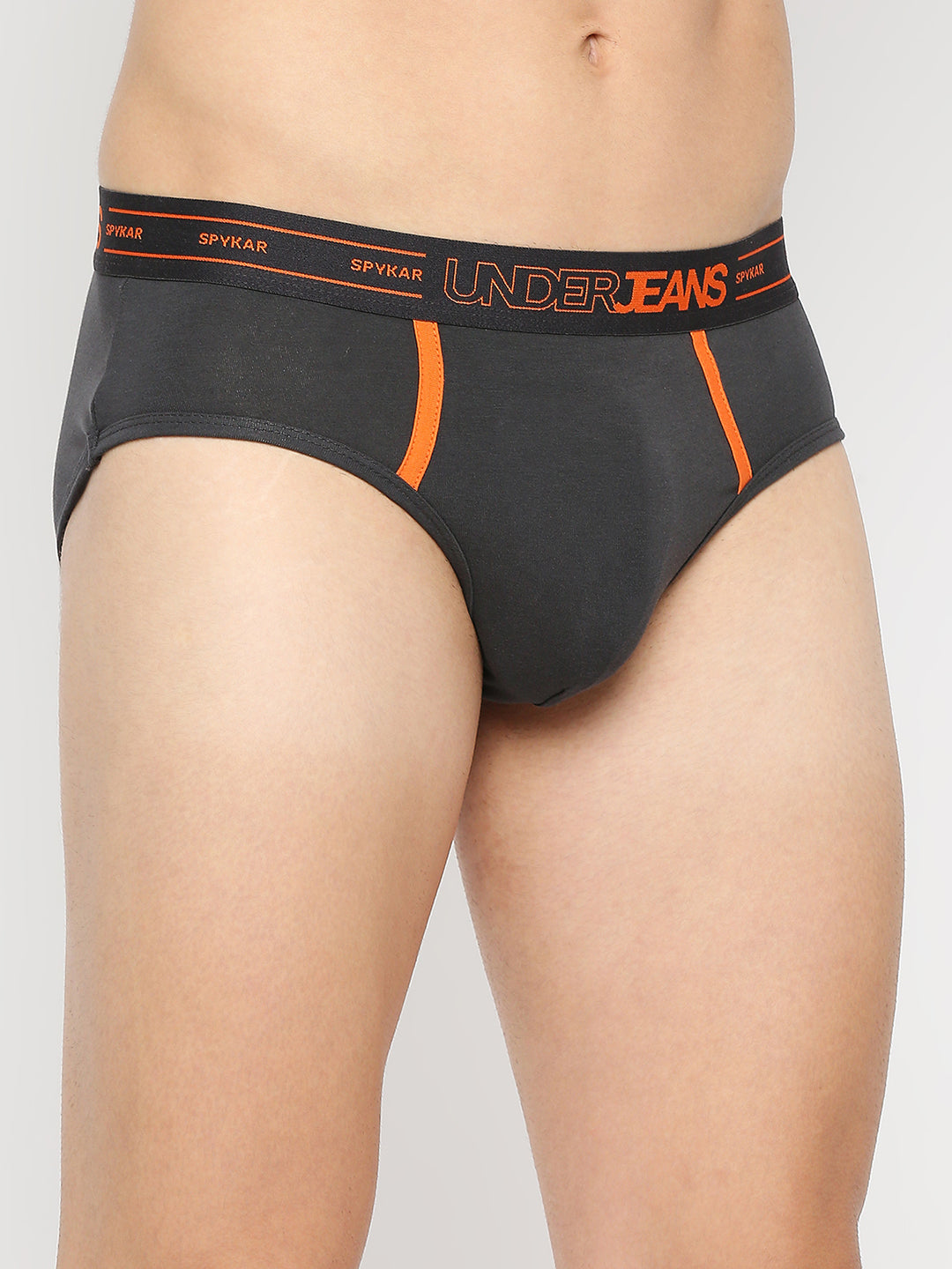 Men Premium Dark Grey Cotton Blend Brief- UnderJeans by Spykar