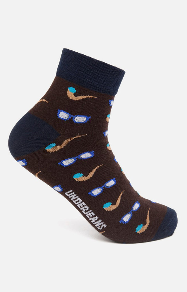 Men Premium Brown Grey Turq Ankle Length (Non Terry) (Pack of 3) Socks- UnderJeans by Spykar