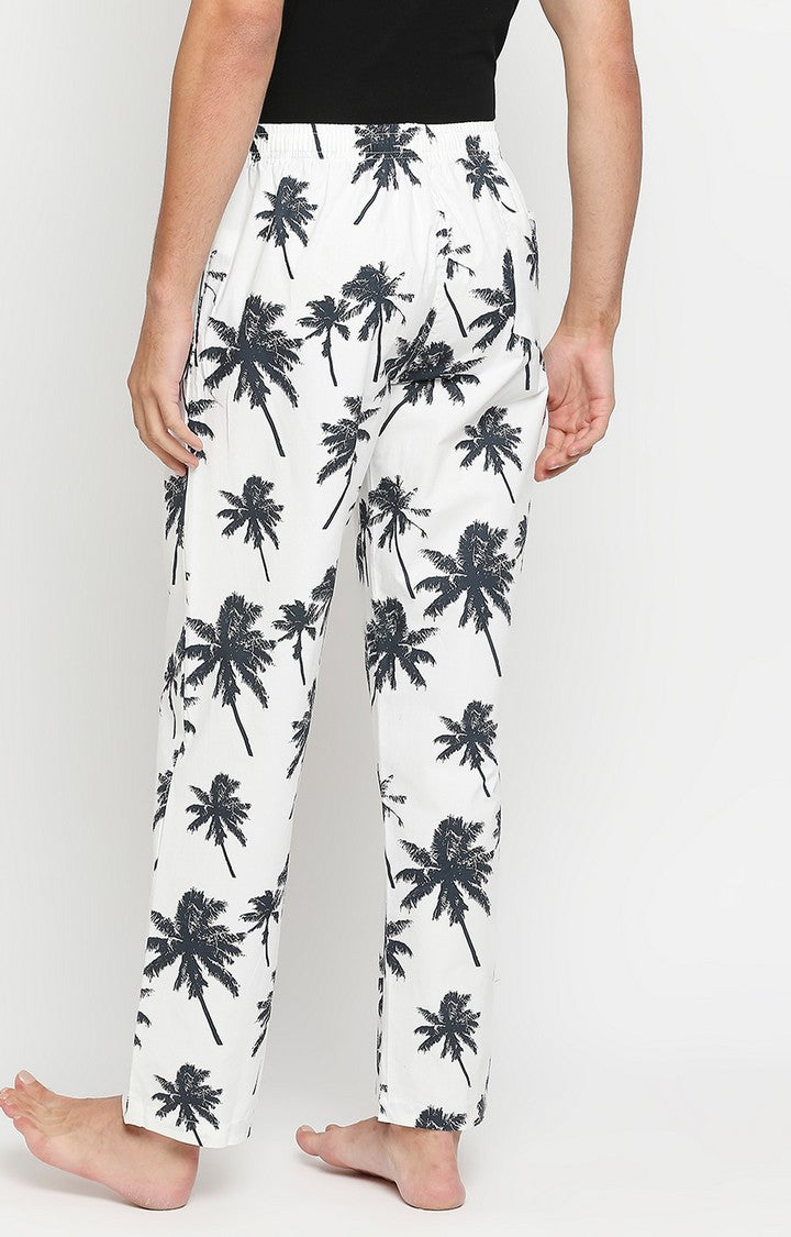 Men Premium White & Navy Printed Regular Fit Pyjama- UnderJeans By Spykar