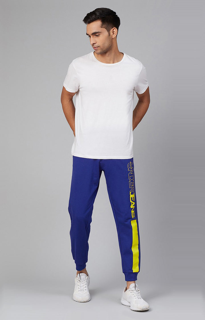 Blue Cotton Blend Solid Trackpants- UnderJeans by Spykar