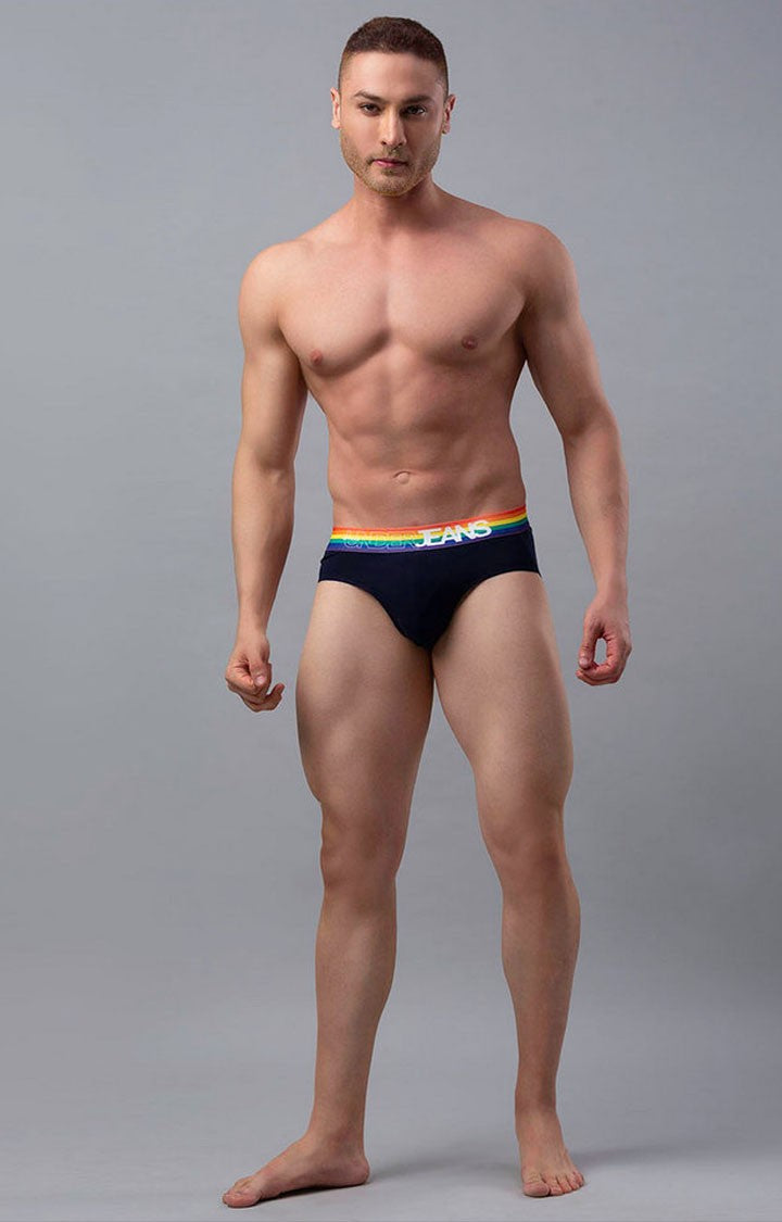 Navy Cotton Brief for Men Premium- UnderJeans by Spykar