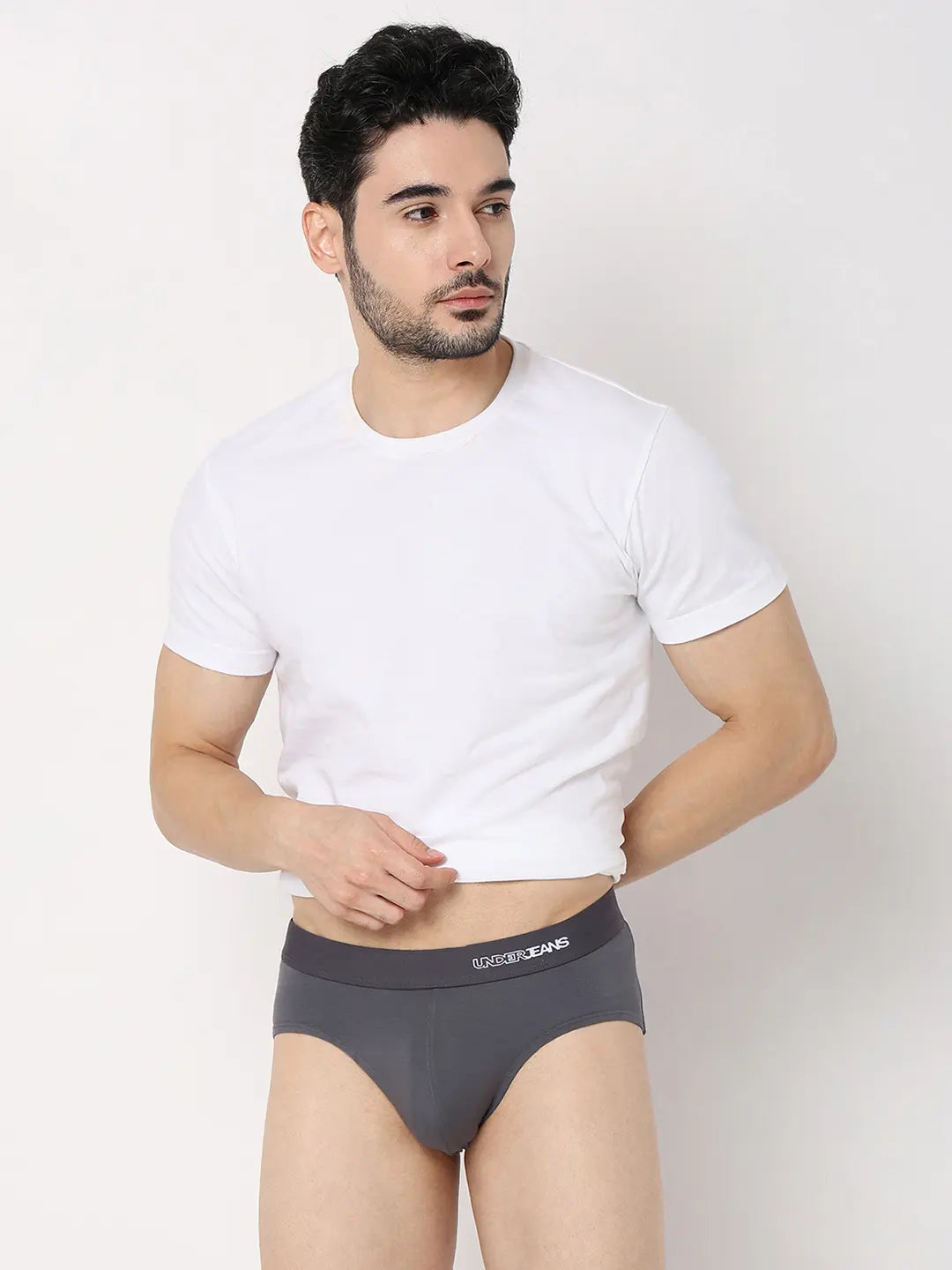 Underjeans by Spykar Men Premium Mid Grey Cotton Blend Regular Fit Brief