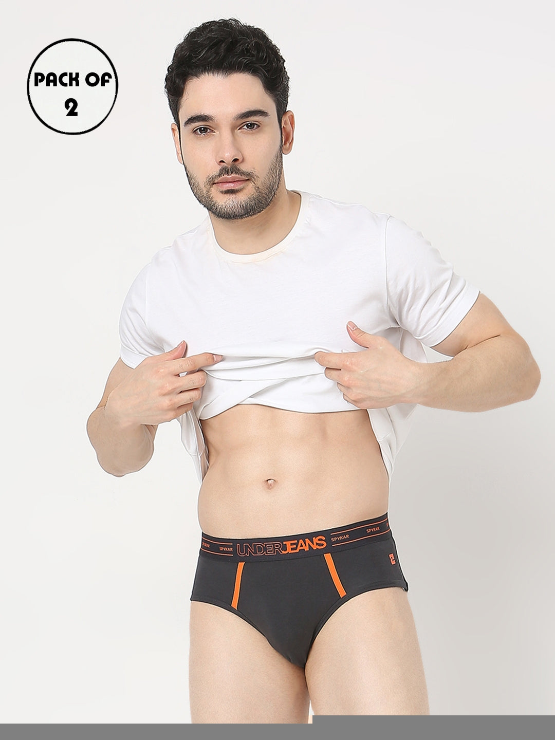 Underjeans by Spykar Men Premium Pack of 2 Navy- Dark Grey Brief