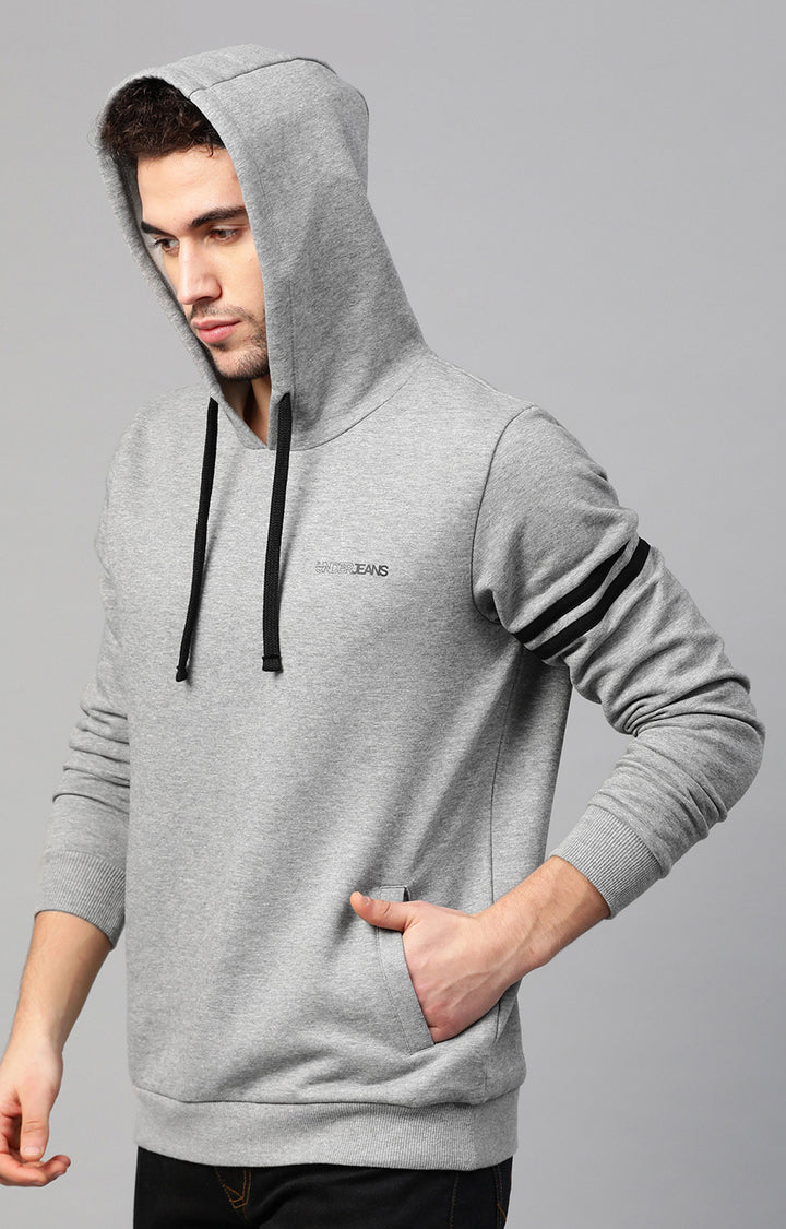 Grey Melange Cotton Solid Hooded Sweatshirts- UnderJeans by Spykar