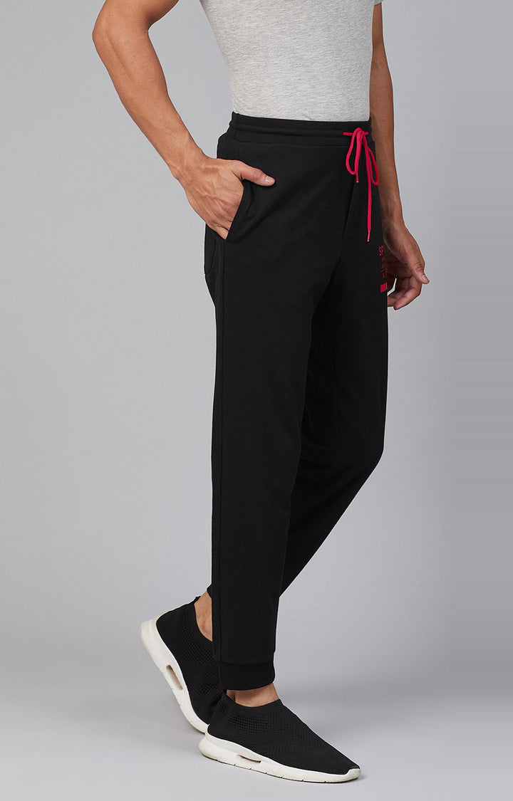 Black Cotton Blend Solid Trackpants- UnderJeans by Spykar