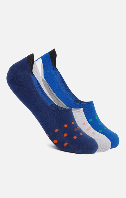 Men Premium Grey Blue Navy No Show (Pack of 3) Socks- UnderJeans by Spykar