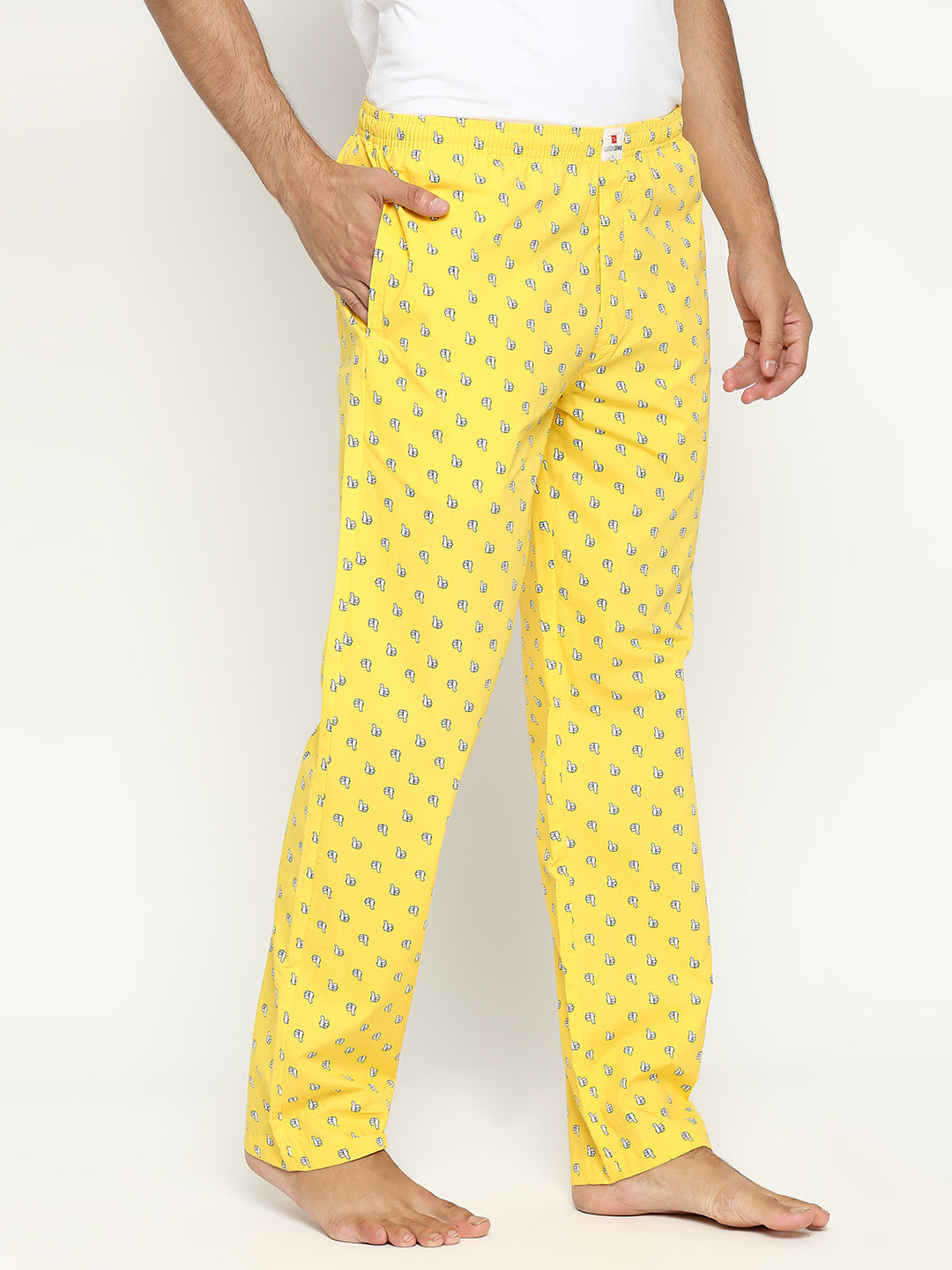 Men Premium Yellow Cotton Woven Pyjama - UnderJeans by Spykar