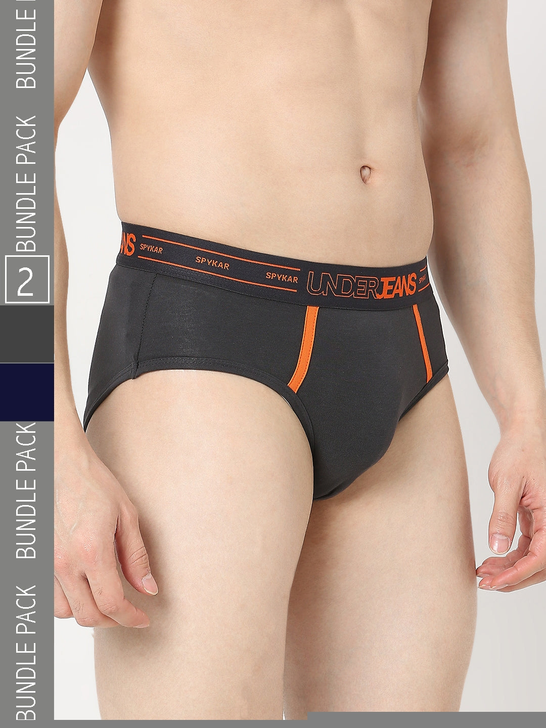Underjeans by Spykar Men Premium Pack of 2 Navy- Dark Grey Brief