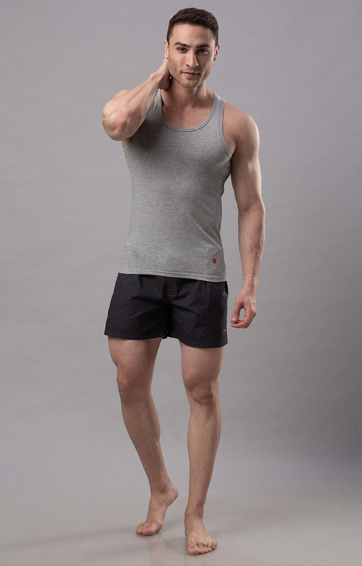 Grey 100% Cotton Vest (Round Neck 1X1 Rib)- UnderJeans by Spykar